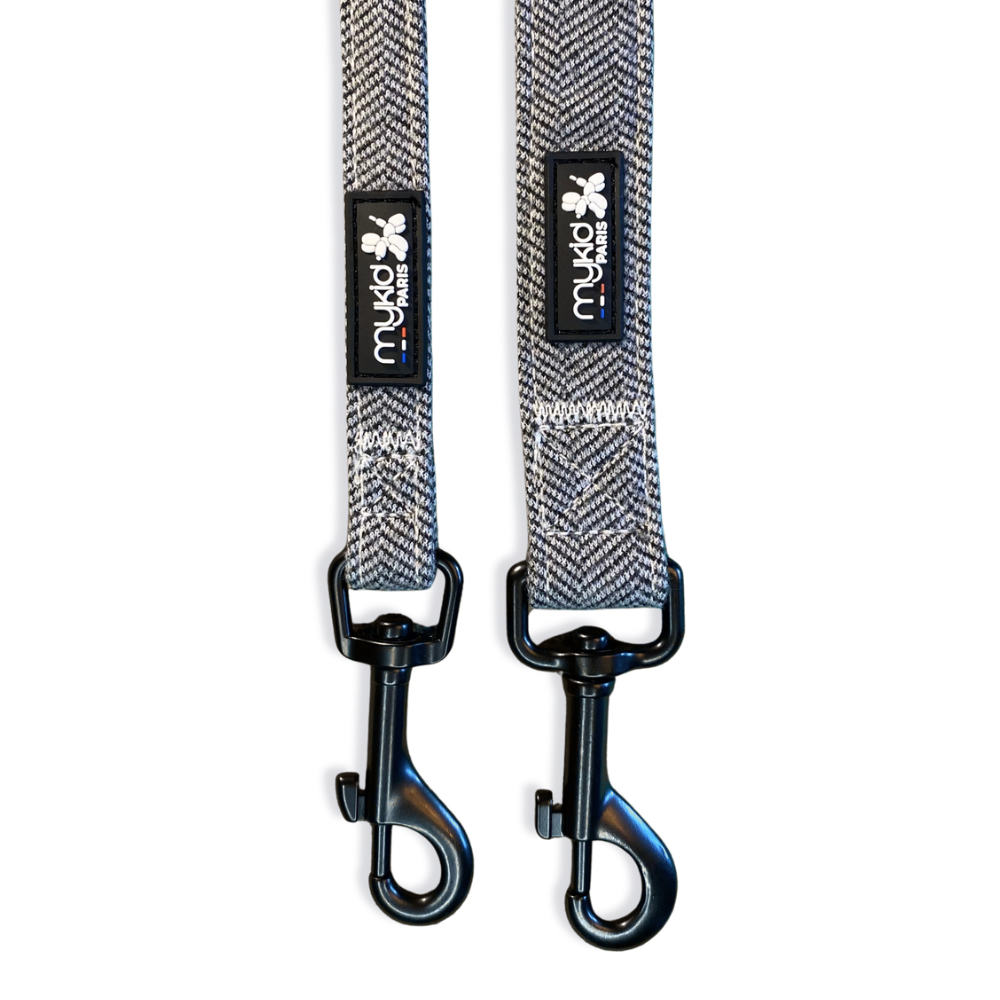 Laisse en tweed gris anthracite Collection Gaspard pour chien – Mykid Paris