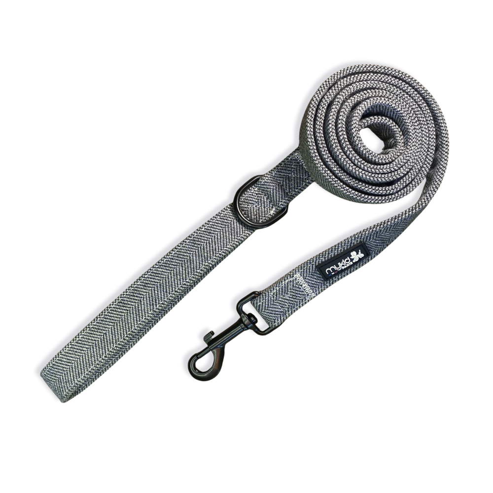 Laisse en tweed gris anthracite Collection Gaspard pour chien – Mykid Paris